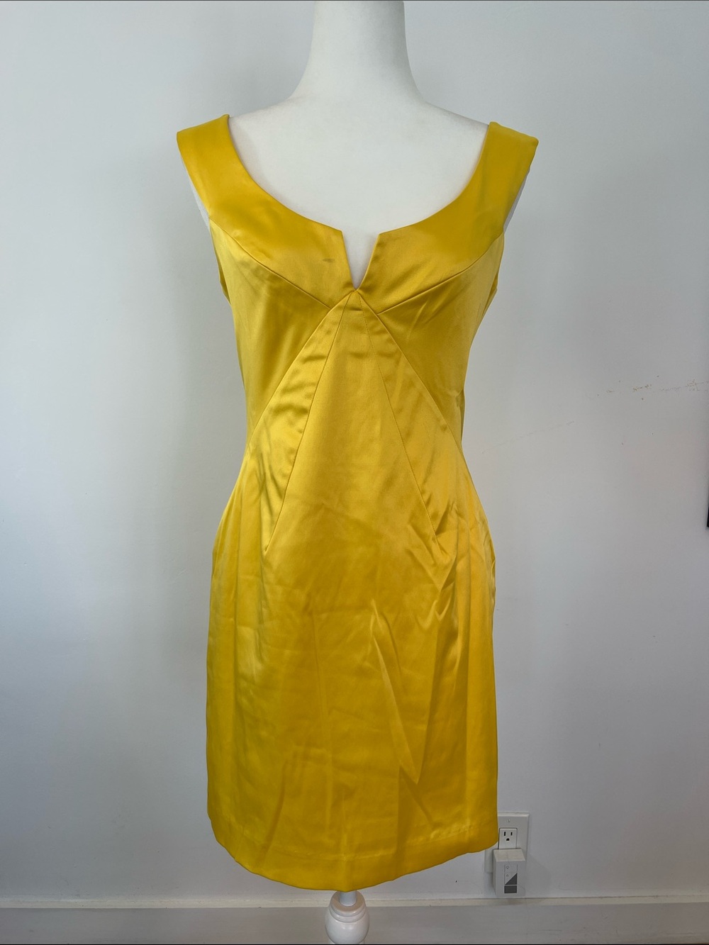 Black Halo Yellow Satin Sleeveless Slip Dress